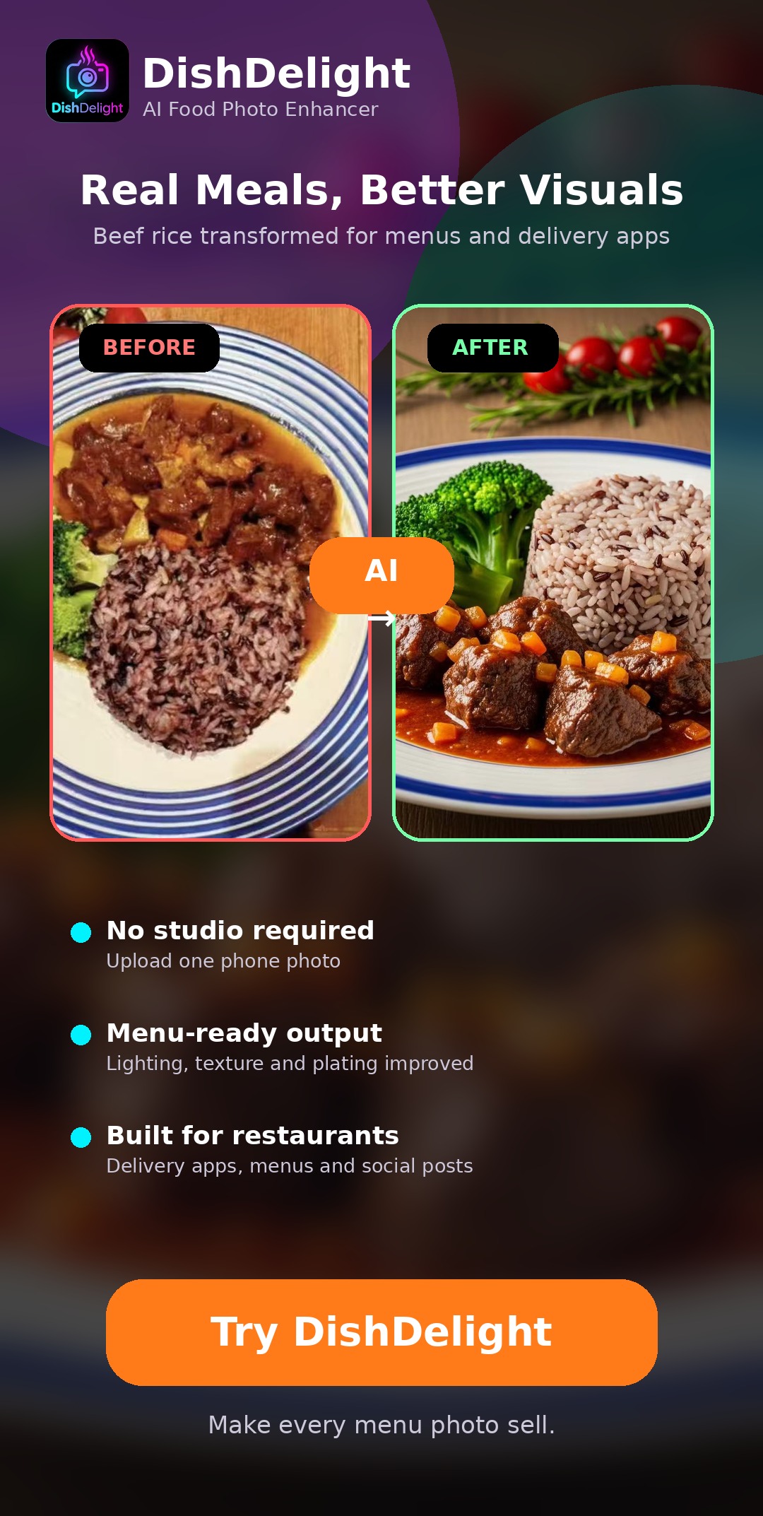 Beef rice before and after comparison in DishDelight